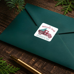 Adesivo Quadrado Endereço vermelho do monograma da árvore de Nata