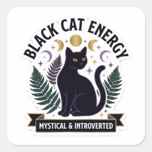 Adesivo Quadrado Energia de Gata Preta - Celestial Mística e Introv