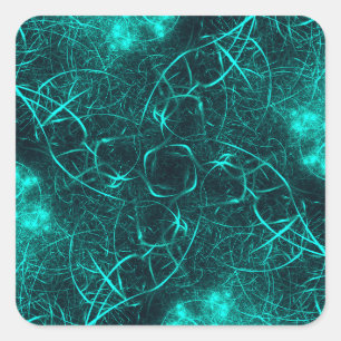 Adesivo Quadrado Energia Elétrica Turquesa Arte Fractal da Web