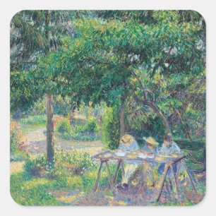 Adesivo Quadrado Enfants attablés dans le jardin Camille Pissarro
