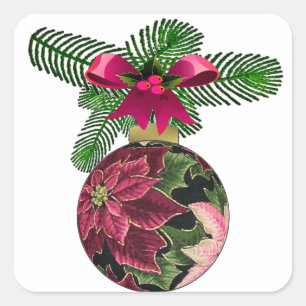 Adesivo Quadrado Enfeite Burgundy Poinsettia Retro anos 50