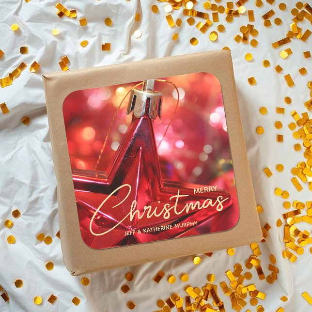 Adesivo Quadrado Enfeite de Estrela Natal (Star Ornament Christmas Classic 3" Square Stickers (smaller size, too))