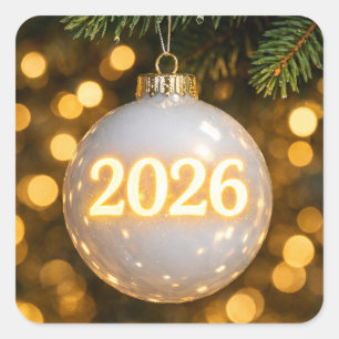 Adesivo Quadrado Enfeite de Natal Branco de Vidro 2026
