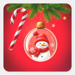 Adesivo Quadrado Enfeite de Natal de Boneco de Neve Decoração Festi