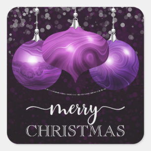 Adesivo Quadrado Enfeite de Natal Roxo de Mármore Moderno