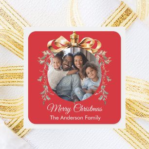 Adesivo Quadrado Enfeite de ouro vermelho de Natal foto da família