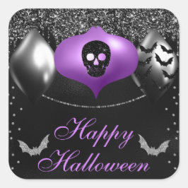 Adesivo Quadrado Enfeites Assustadores Preto e Roxo Feliz Halloween