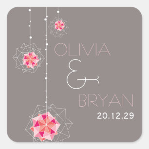 Adesivo Quadrado Enfeites de Luz Pendentes de Origami Rosa Casament