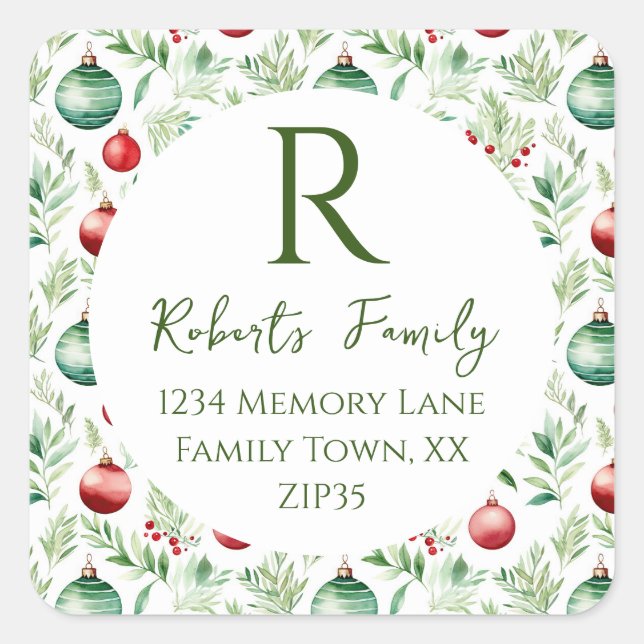 Adesivo Quadrado Enfeites de natal Endereço Clássico Round S (Frente)