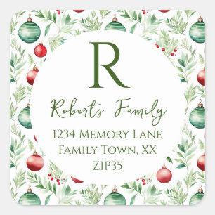 Adesivo Quadrado Enfeites de natal Endereço Clássico Round S
