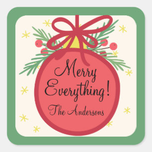 Adesivo Quadrado Enfeites de natal Holly Berries e Pine Gift