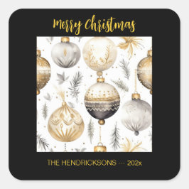 Adesivo Quadrado Enfeites de natal pretos prateados Dourados