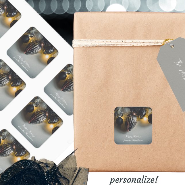 Adesivo Quadrado Enfeites de natal Retro Cinza Preta (Criador carregado)