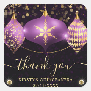 Adesivo Quadrado Enfeites de Natal Roxo e Dourado Quinceanera