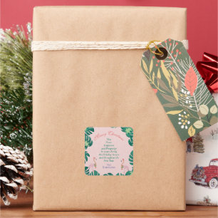 Adesivo Quadrado Enfeites de Natal Tropicais Rosa Flamingo Chapéu d