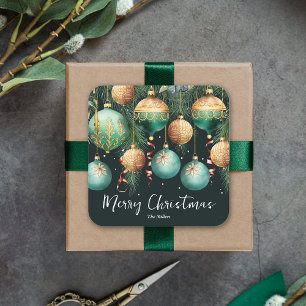 Adesivo Quadrado Enfeites de Natal Verde Dourado Alegre