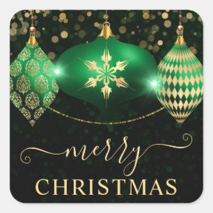 Adesivo Quadrado Enfeites de Natal Verde e Dourado
