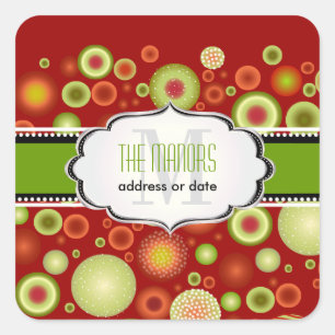 Adesivo Quadrado Enfeites de natal Verdes+Vermelhos PixDezines