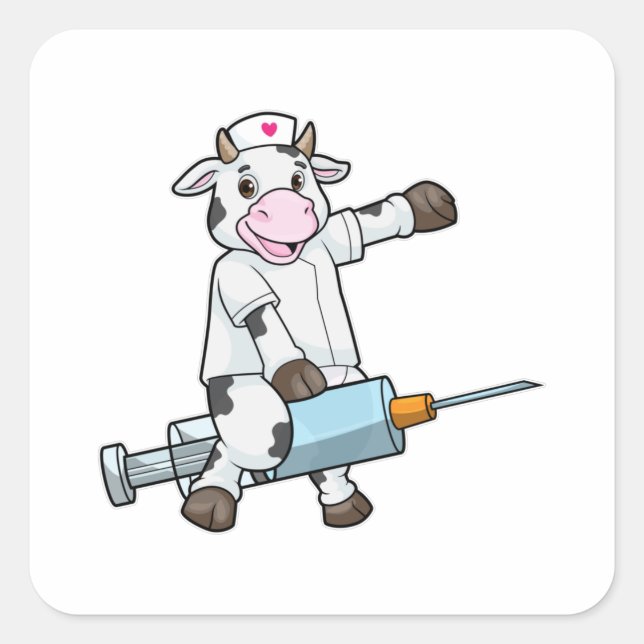 Adesivo Quadrado Enfermeira com Coração e Seringa (Frente)