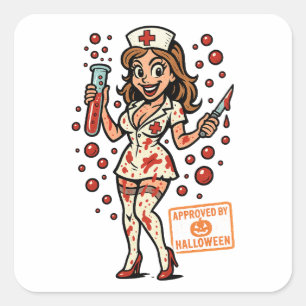Adesivo Quadrado Enfermeira de Pin-Up do Halloween - Cartoon Gelado