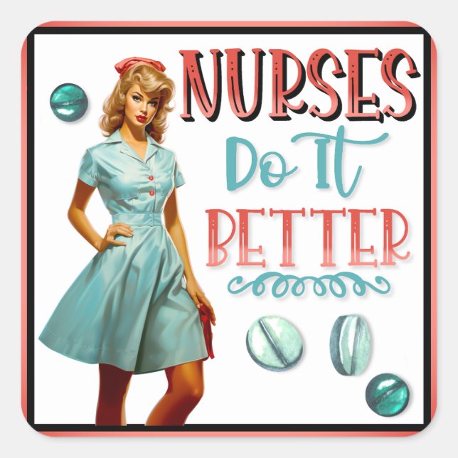 Adesivo Quadrado Enfermeira Nostálgica Bonita Enfermeira Pinup Faz  (Frente)