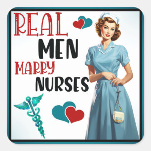 Adesivo Quadrado Enfermeira Retro Pinup_ Real Men Casado Enfermeiro