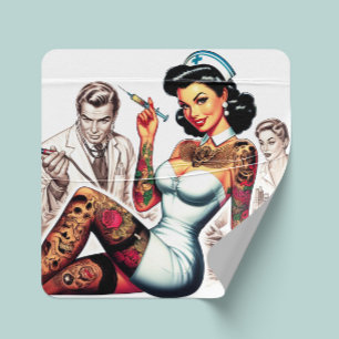 Adesivo Quadrado Enfermeira Tatuada Pin-up