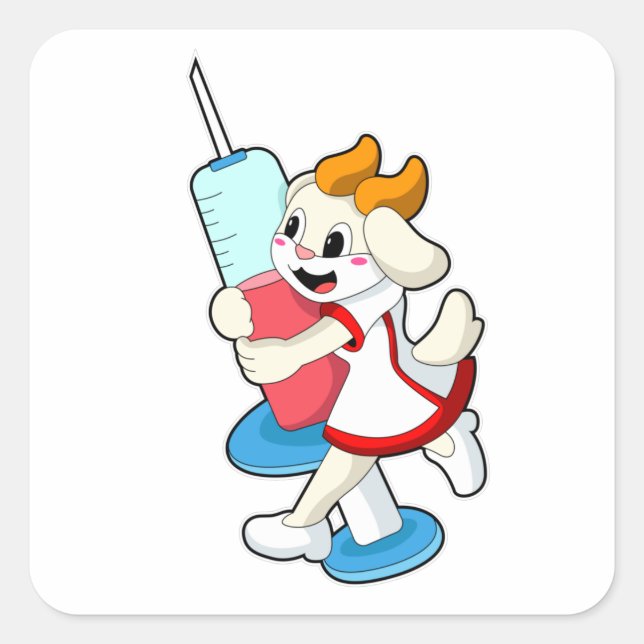 Adesivo Quadrado Enfermeiro na Vacinação com Seringa (Frente)