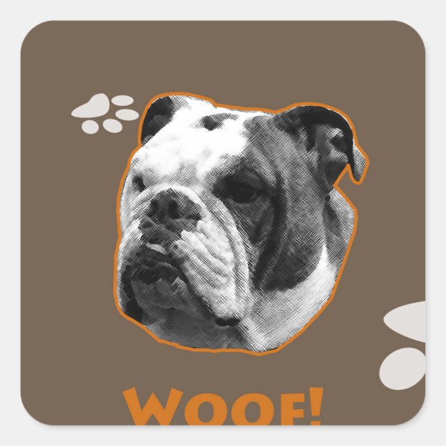 Adesivo Quadrado English Bulldog Woof (Frente)