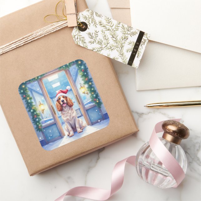 Adesivo Quadrado English Cocker Spaniel Nurse Station Santa Hat (Presentear)