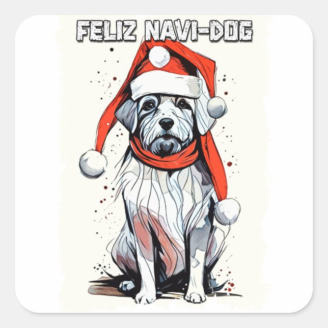 Adesivo Quadrado Engraçada citação de Natal Cachorro de Papais noei (Frente)
