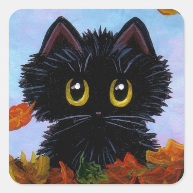 Adesivo Quadrado Engraçada Queda Autumn Black Cat Creationarts (Frente)