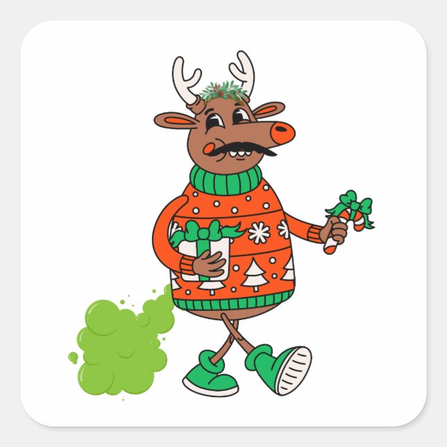 Adesivo Quadrado Engraçada Reindeer (Frente)