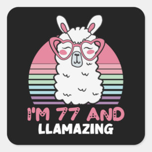 Adesivo Quadrado Engraçado Adorável Llama 77º Presente De Aniversár