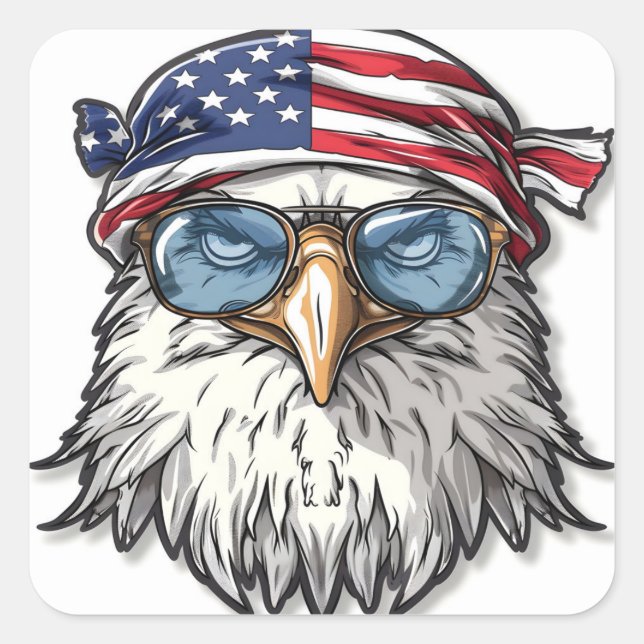 Adesivo Quadrado Engraçado, águia americana legal (Frente)