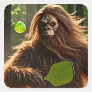 Adesivo Quadrado Engraçado Bigfoot Jogando Pickleball