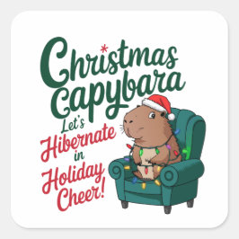 Adesivo Quadrado Engraçado Capybara Christmas Sticker