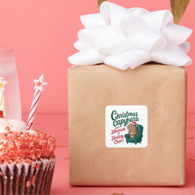 Adesivo Quadrado Engraçado Capybara Christmas Sticker (Festa)