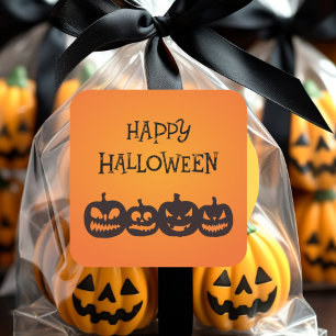 Adesivo Quadrado Engraçado Carved Halloween Pumpkin Quartet