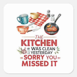 Adesivo Quadrado Engraçado citação de Cozinhar com utensílios