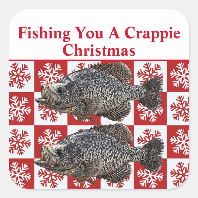 Adesivo Quadrado Engraçado Crappie Pescar Pun Feliz Natal Personali (Frente)