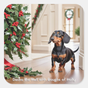 Adesivo Quadrado Engraçado Dachshund Sausing Natal