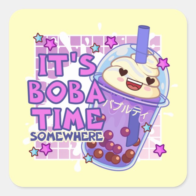 Adesivo Quadrado Engraçado é Boba Time Algures (Frente)