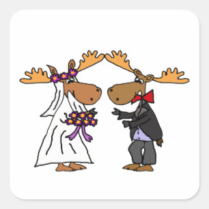 Adesivo Quadrado Engraçado Engraçado Arte de Casamento Moose