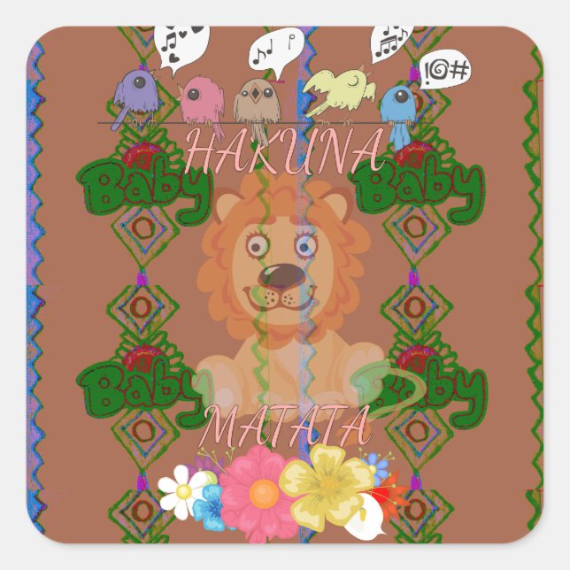 Adesivo Quadrado Engraçado Engraçado Rei Leão-Leão Hakuna Matata De (Frente)