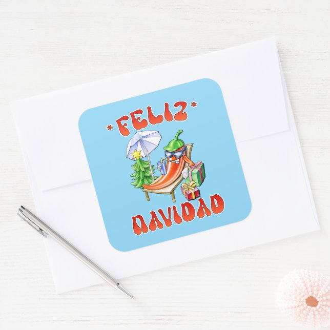 Adesivo Quadrado Engraçado Feliz Navidad, Feliz Natal Feliz Chili (Envelope)