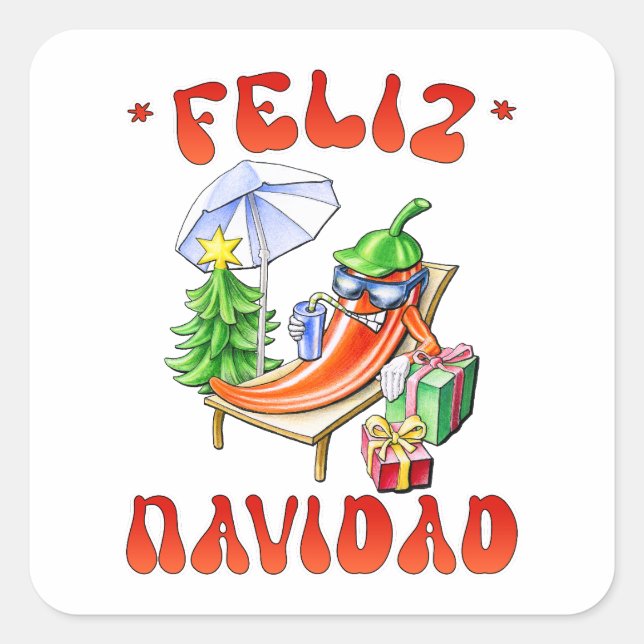 Adesivo Quadrado Engraçado Feliz Navidad, Feliz Natal Feliz Chili (Frente)