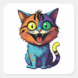 Adesivo Quadrado Engraçado - Gato Sorriso -