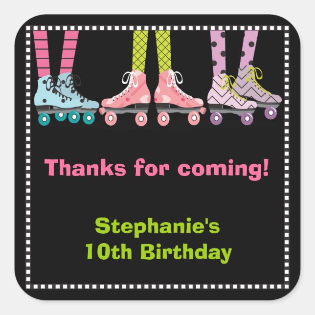 Adesivo Quadrado Engraçado Girls Roller Skating Favor Stickers | Gr (Frente)