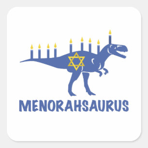Adesivo Quadrado Engraçado Hanukkah Dinossauro Menorah Saurus Dino